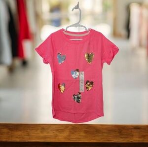 NWT Cat & Jack Girls Pink Heart Sequin Kids T-Shirt Size 7/8